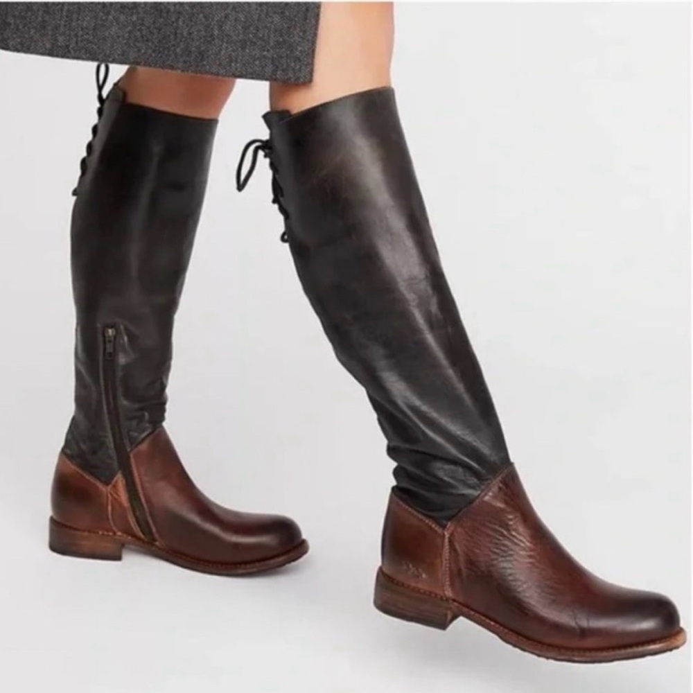 BEDSTU Brown and Black Knee-High Leather Boots